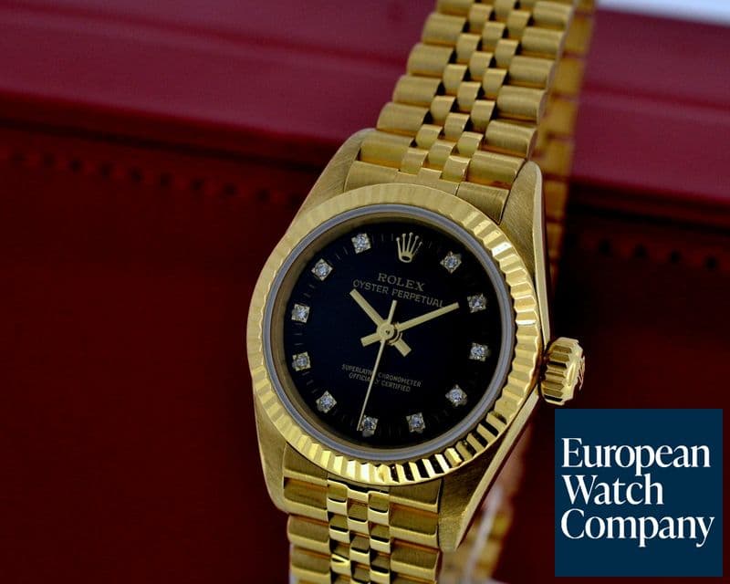 Image of Rolex Oyster Perpetual Ladies 18K Yellow Gold Black Diamond Dial