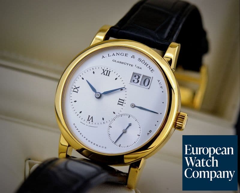 Image of A. Lange and Sohne Lange 1 18K Yellow Gold Blue Hands Silver Dial 