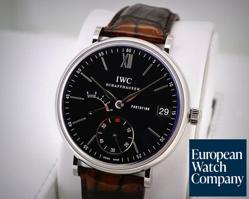 Image of IWC Portofino Hand Wound Eight Days SS Black Dial 