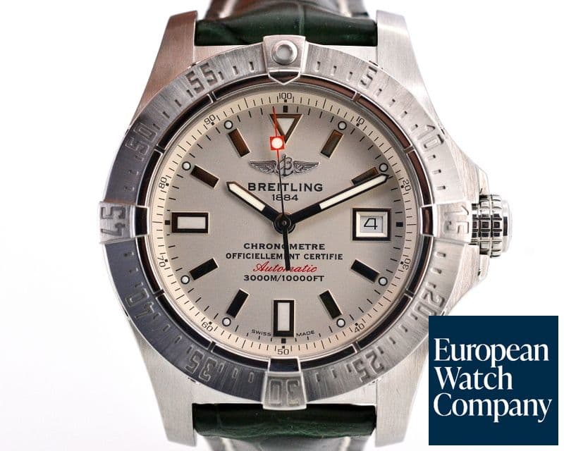 Image of Breitling Avenger Seawolf SS Silver Dial / Green Leather
