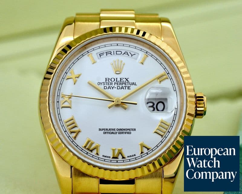 Image of Rolex Day Date President White Roman Dial 18K Yellow Gold 