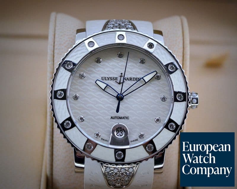 Image of Ulysse Nardin Lady Marine White Diver Diamonds SS / Rubber