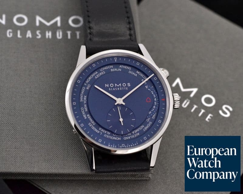 Image of Nomos Zurich "Weltzeit" True Blue SS / Leather 