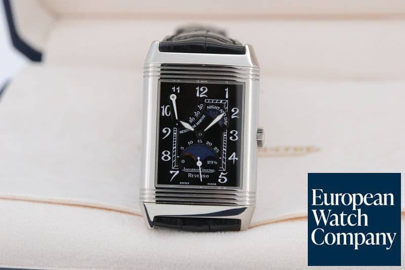 Image of Jaeger LeCoultre Reverso Sun Moon 18K White Gold Black Dial