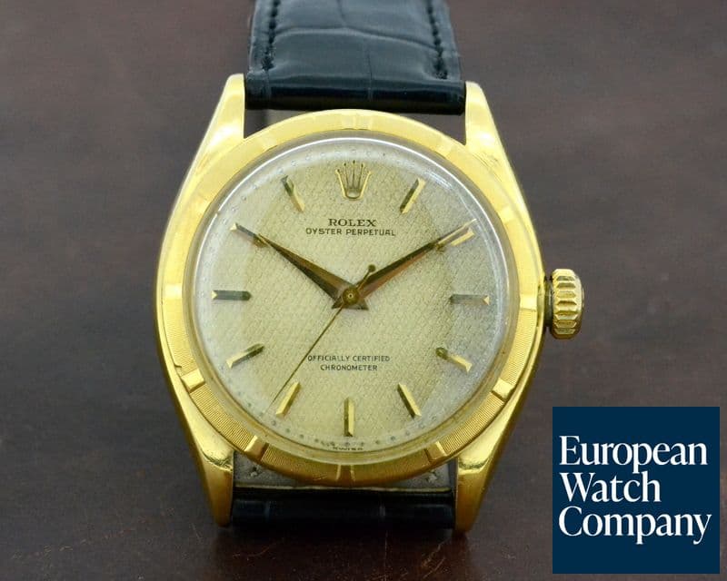 Image of Rolex Oyster Perpetual Semi-Bubbleback Honeycomb Dial 18K Yellow Gold