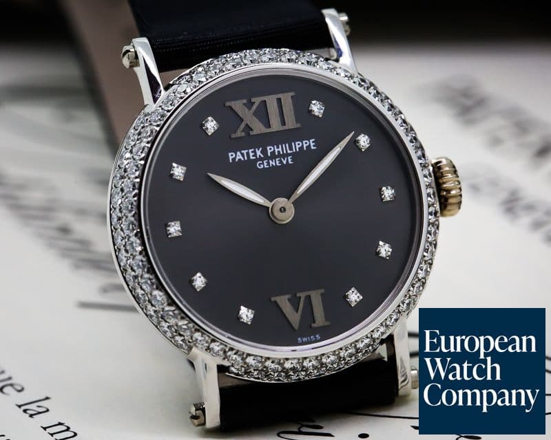 Image of Patek Philippe Lady Calatrava Manual Wind Grey Dial / Diamond Bezel