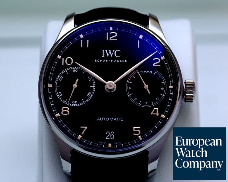 Image of IWC Portuguese 7 Day Automatic SS Black Dial Silver Numerals 