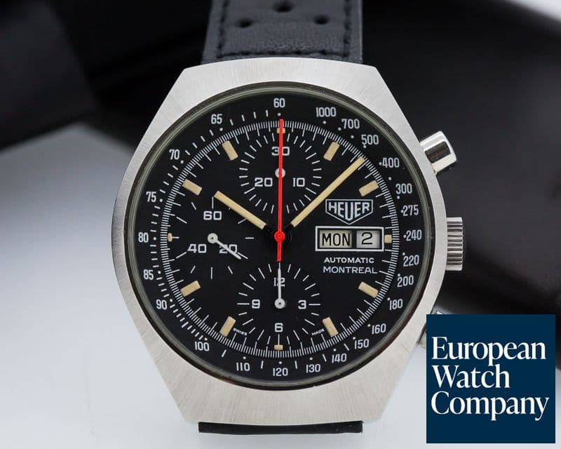 Image of Heuer Vintage Montreal Black Dial SS / Leather 