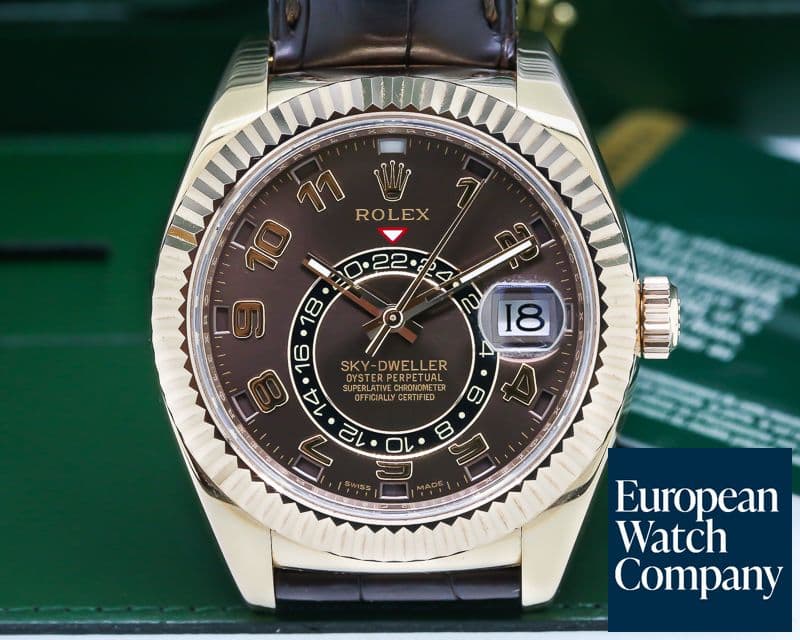Image of Rolex Sky Dweller Chocolate Dial 18k Rose Gold / Alligator  