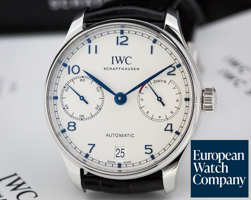 Image of IWC Portuguese 7 Day Automatic SS Silver Dial Blue Numerals 