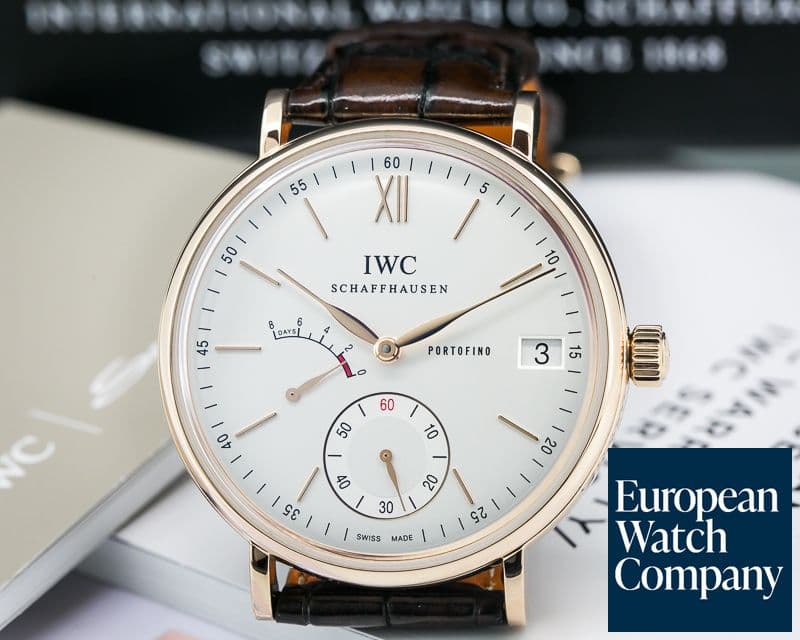 Image of IWC Portofino Hand Wound Eight Days 18K RG Silver Dial 