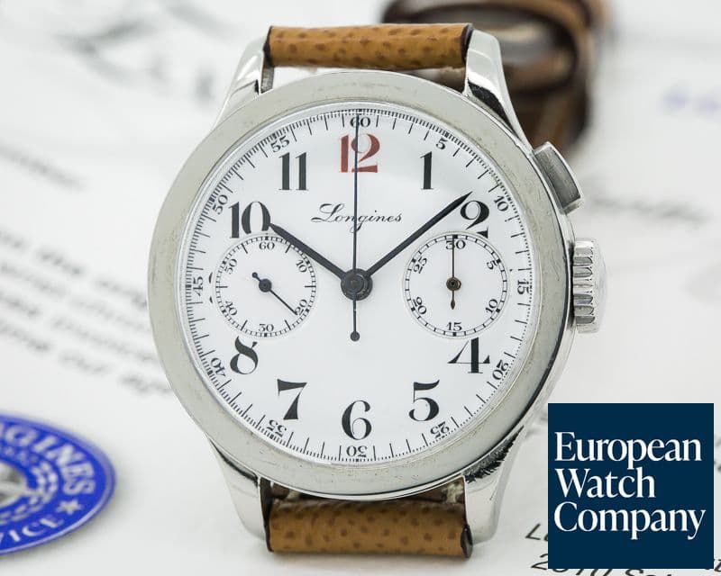 Image of Longines Rare Vintage 13ZN Monopusher Chronograph Enamel Dial SS