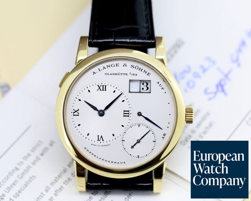 Image of A. Lange and Sohne Lange 1 18K Yellow Gold Blue Hands Silver Dial 