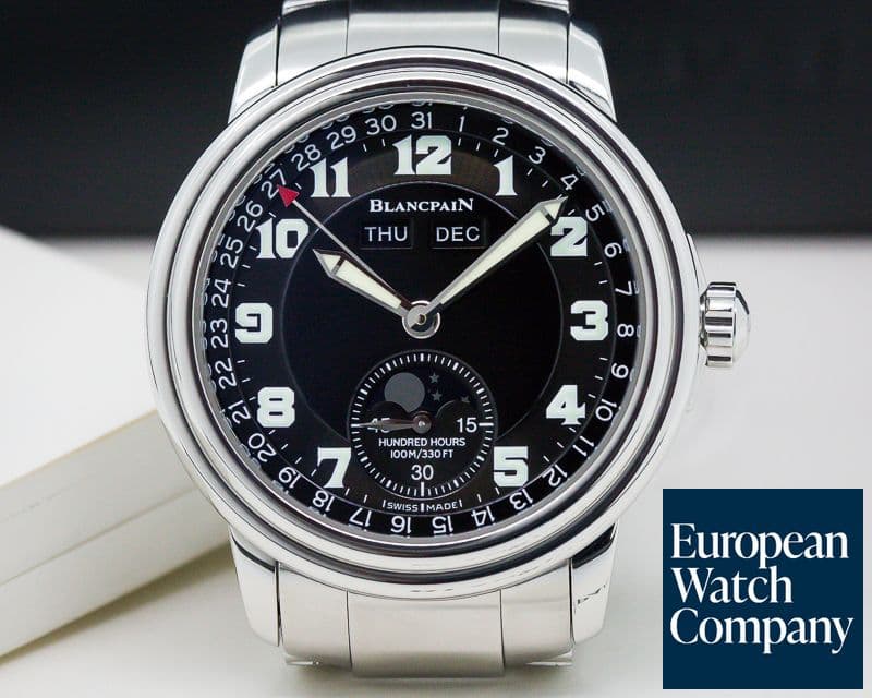 Image of Blancpain Leman Complete Calendar Black Military Dial SS / SS