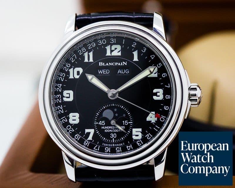 Image of Blancpain Leman Complete Calendar Black Military Dial SS / Strap