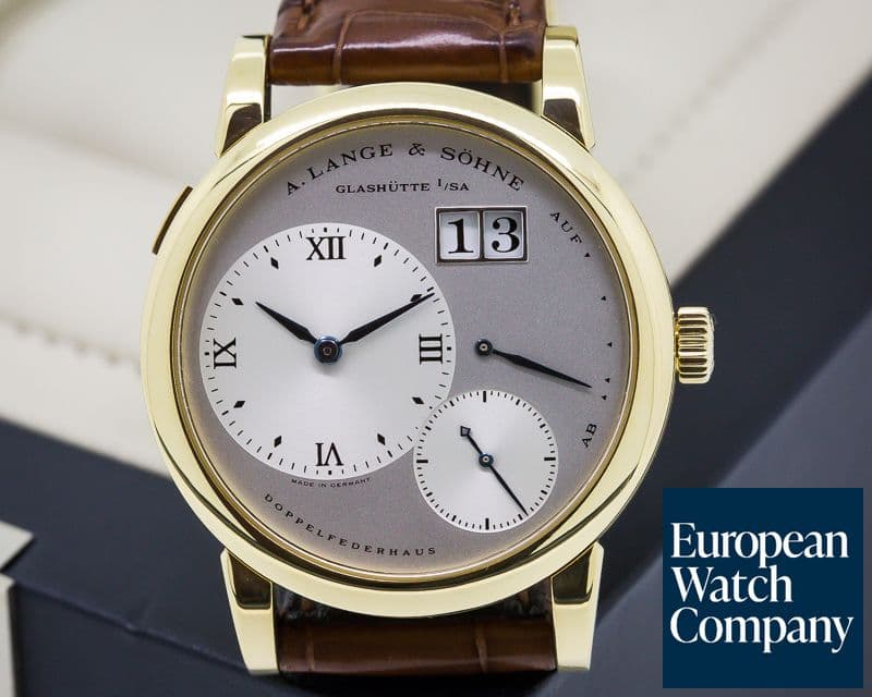Image of A. Lange and Sohne Lange 1 18K Yellow Gold Blue Hands Silver Dial 
