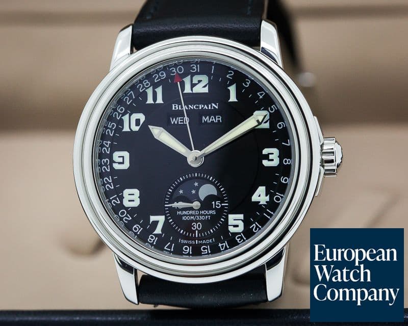 Image of Blancpain Leman Complete Calendar Black Military Dial SS / Strap