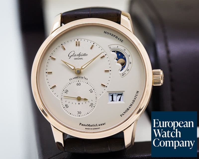 Image of Glashutte Original PanoMaticLunar Silver Dial 18K Rose Gold