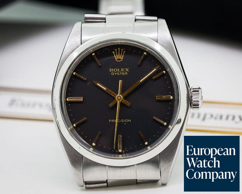 Image of Rolex Precision Black Dial Gold Markers Circa 1970 SS / SS