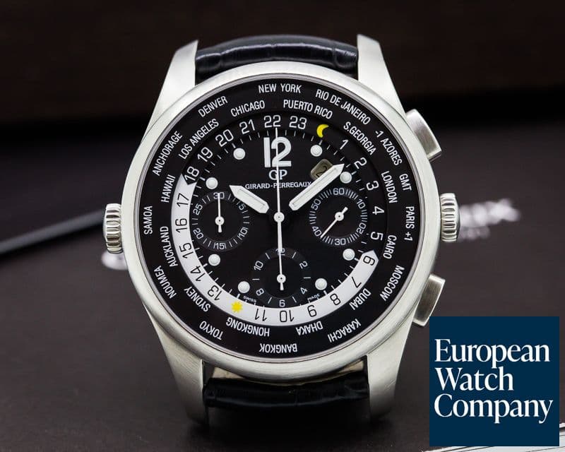 Image of Girard Perregaux World Time WW.TC Chronograph Black Dial SS / Alligator