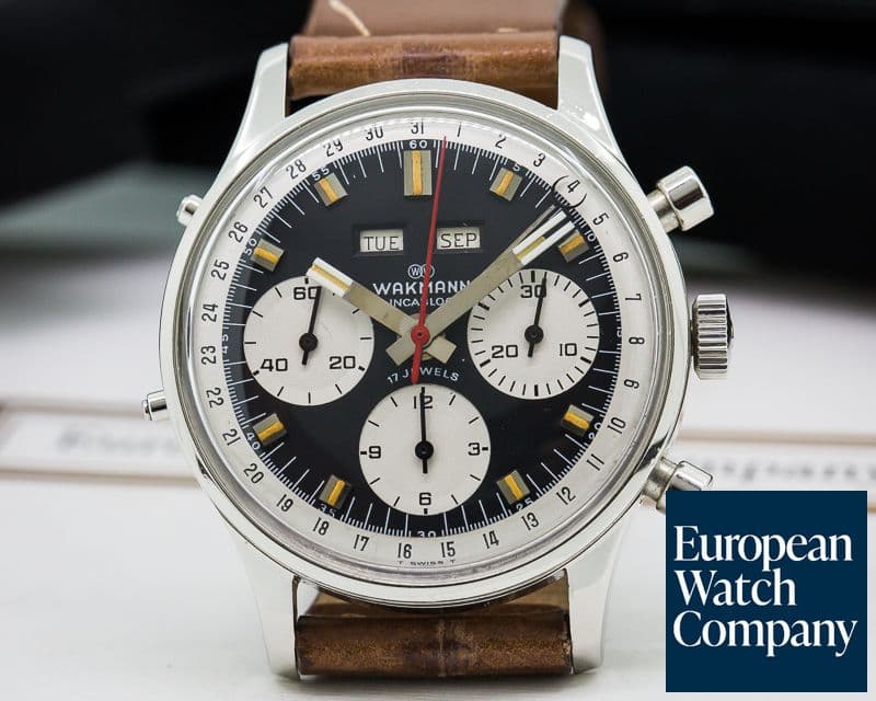 Image of Wakmann Vintage Calendar Chronograph SS Reverse Panda Dial