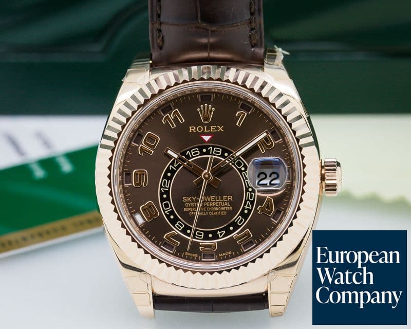 Image of Rolex Sky Dweller Chocolate Dial 18k Rose Gold / Alligator  