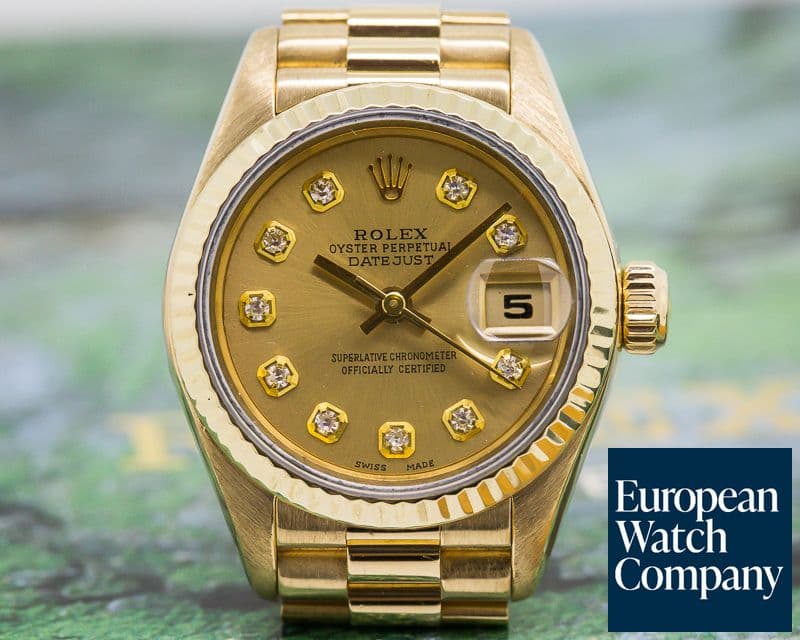Image of Rolex Ladies Oyster Date President Champagne Diamond Dial 18K Yellow Gold 