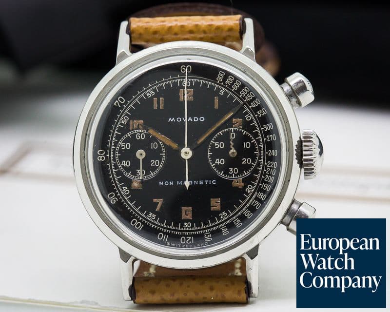Image of Movado Vintage M90 Black Luminous Gilt Chronograph Borgel Case SS 