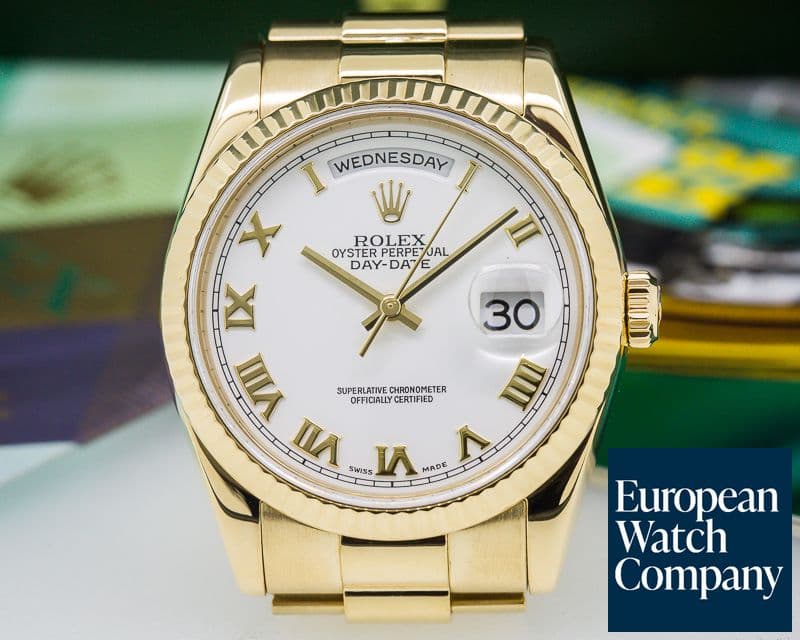 Image of Rolex Day Date President White Roman Dial 18K Yellow Gold 