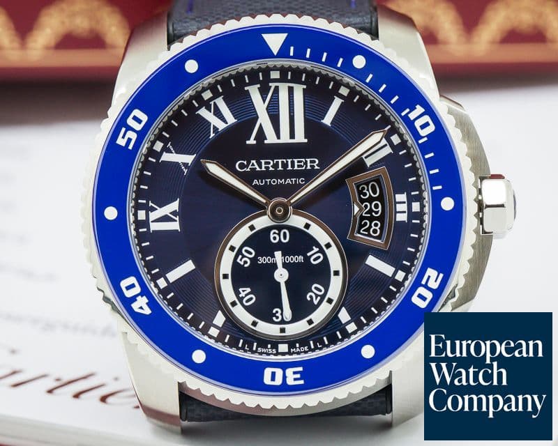 Image of Cartier Calibre de Cartier Blue Dial SS / Canvas Rubber 