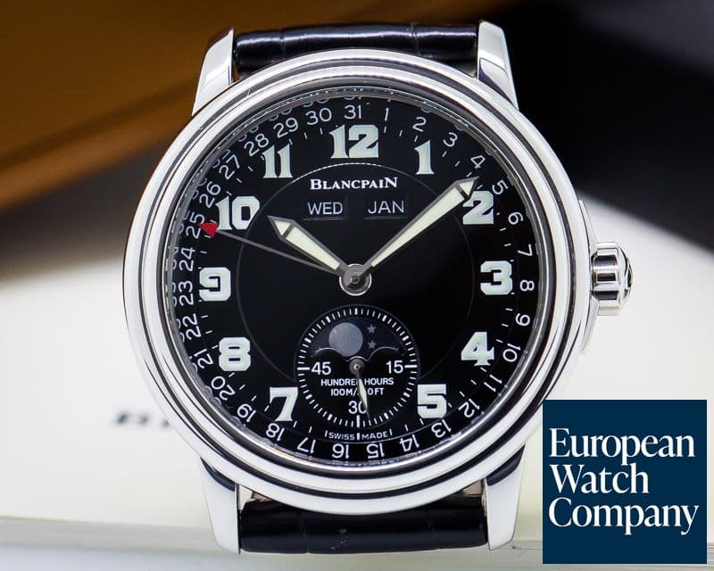 Image of Blancpain Leman Complete Calendar Black Military Dial SS / Strap