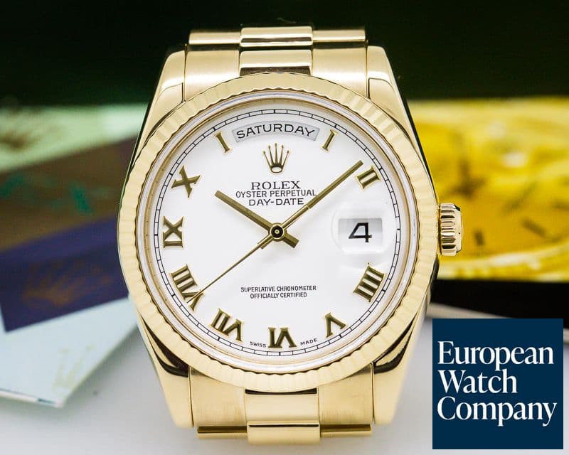 Image of Rolex Day Date President White Roman Dial 18K Yellow Gold 