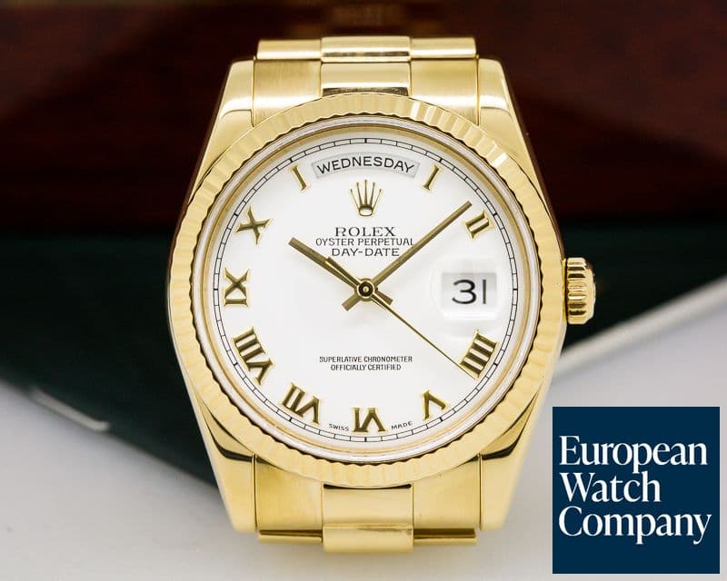 Image of Rolex Day Date President White Roman Dial 18K Yellow Gold 
