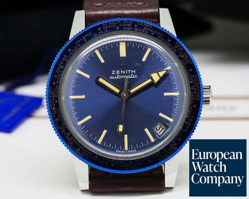 Image of Zenith A3634 Vintage Diver World Timer RARE SS Circa 1973 NOS