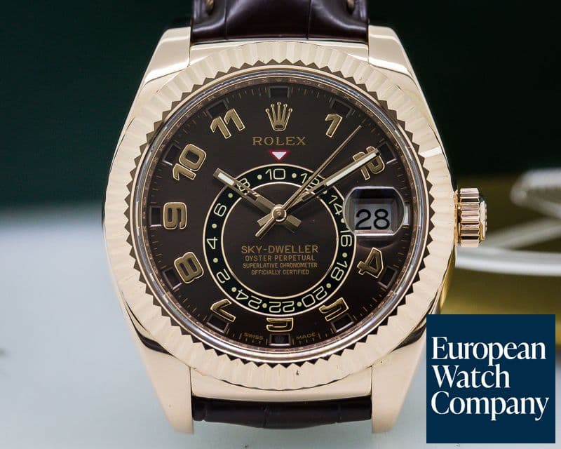 Image of Rolex Sky Dweller Chocolate Dial 18k Rose Gold / Alligator  