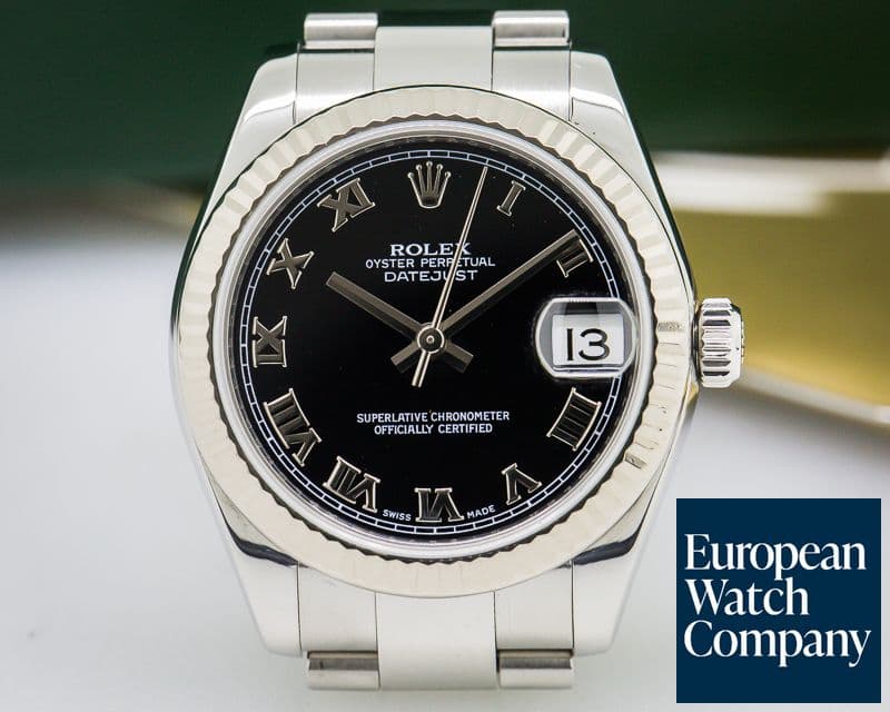 Image of Rolex Ladies Midsize Rolex Datejust Black Roman Dial