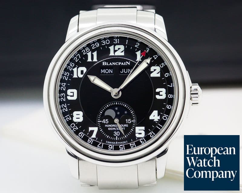 Image of Blancpain Leman Complete Calendar Black Military Dial SS / SS