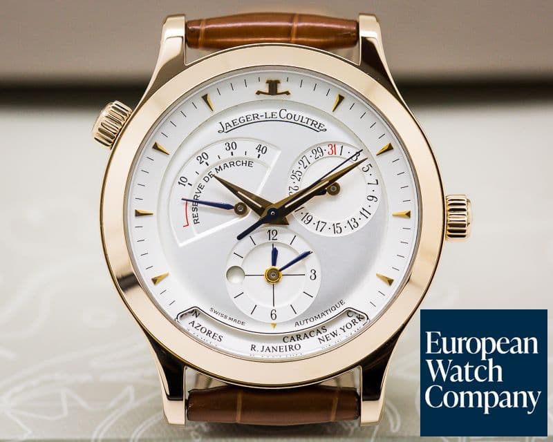 Image of Jaeger LeCoultre Master Geographic 18K Rose Gold Half Hunter Case White Dial 