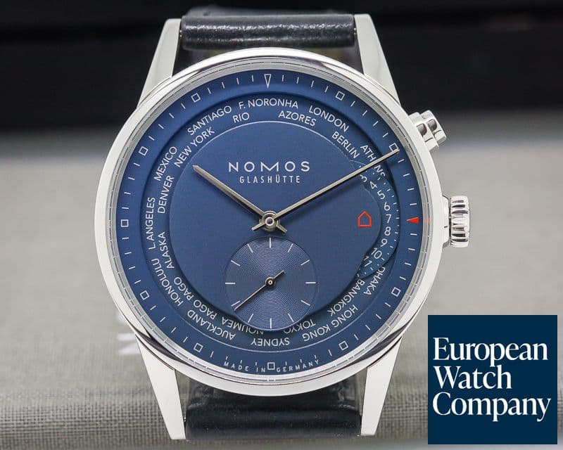 Image of Nomos Zurich "Weltzeit" True Blue SS / Leather 