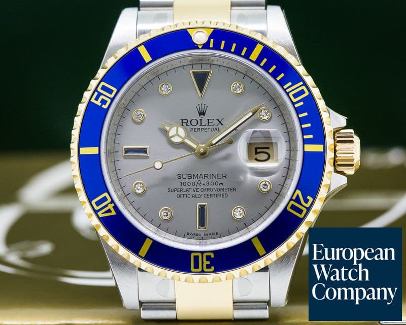 Image of Rolex Submariner 16613 18K / SS Silver Serti Dial NEW OLD STOCK - STICKERS