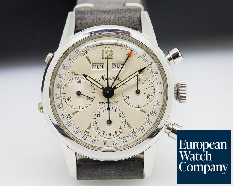 Image of Minerva Vintage Calendar Chronograph SS / Silver Dial
