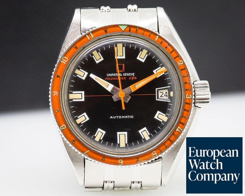 Image of Universal Geneve Vintage Asymmetrical Polerouter Sub Orange Bezel SS 