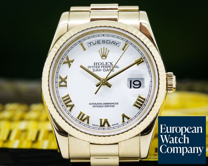Image of Rolex Day Date President White Roman Dial 18K Yellow Gold 