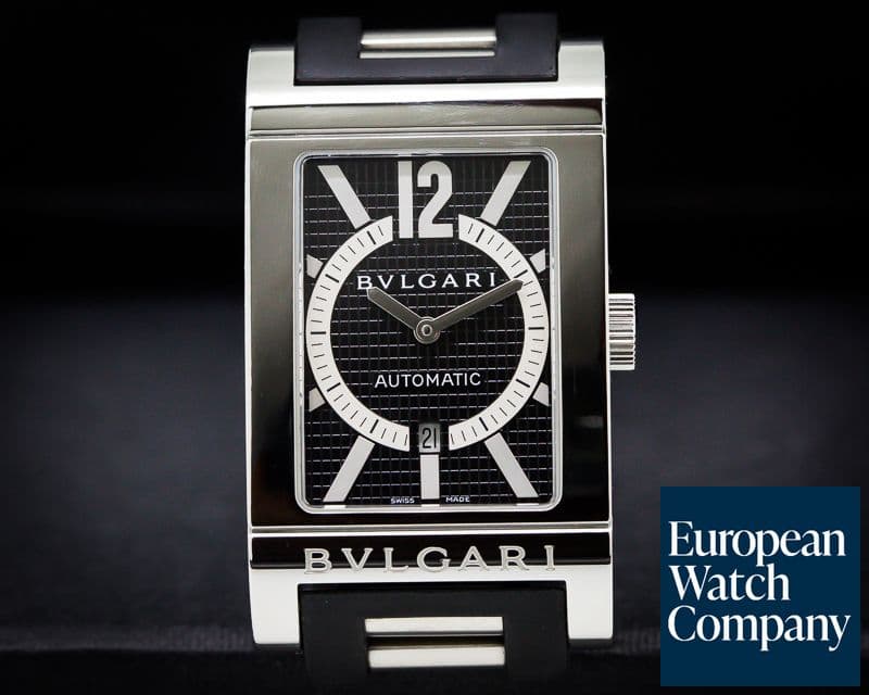 Image of Bulgari Rettangolo Black Dial SS/SS Rubber Bracelet Automatic
