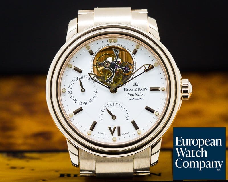 Image of Blancpain Leman Tourbillon 8 Day Auto White Dial 18k RG BRACELET