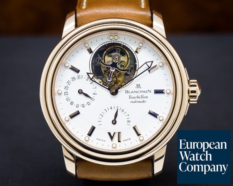 Image of Blancpain Leman Tourbillon 8 Day Auto White Dial 18k Rose Gold