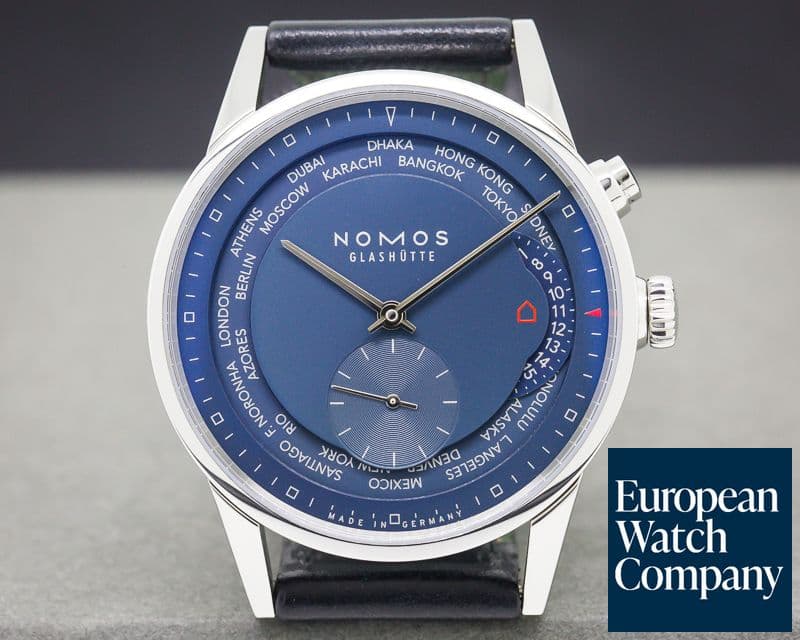 Image of Nomos Zurich "Weltzeit"  Blue Dial World Timer SS / Leather