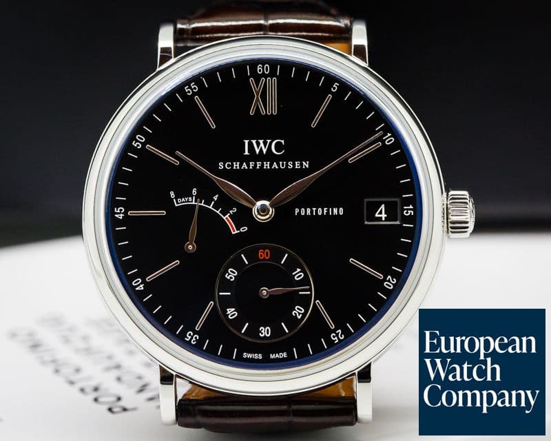 Image of IWC Portofino Hand Wound Eight Days SS Black Dial 