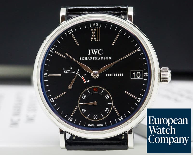 Image of IWC Portofino Hand Wound Eight Days SS Black Dial 