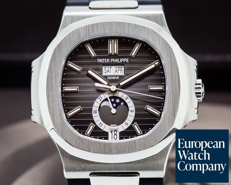 Image of Patek Philippe Nautilus Annual Calendar Moon SS Grey Dial 
